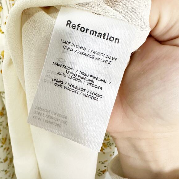 Reformation Morris Floral Mini Dress is Adagio Cream Gold Ruffle 10 NEW - Picture 5 of 7